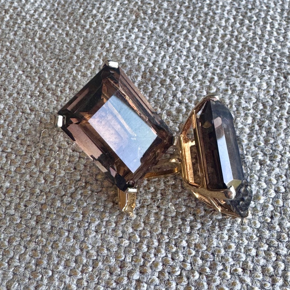 Vintage Emerald-cut Smoky Topaz/quartz Gold Tone Cufflinks.